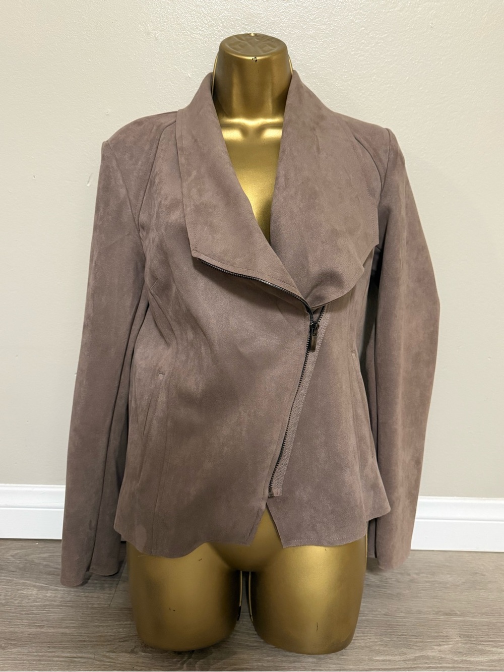 Kut from the Kloth Mauve-Taupe Suede Asymmetric Zip Jacket